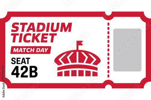 Stadium Ticket Mockup Illustration:  Attending Sporting Event, Soccer Match Day Access, Team Support, Season Pass, Red and White Design, Coupon Template, Admittance Card, Live Game, Event Entry, Exclu