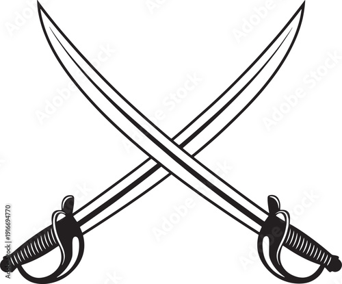 Two crossed pirate sabers vector illustration for adventure historical themes or emblems