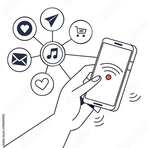 Smartphone and Social Media Icons Connection Illustration