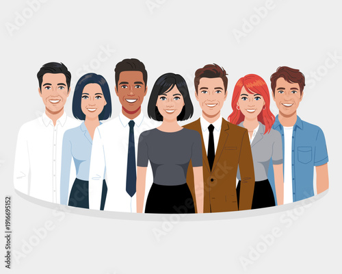 Diverse Business Team Smiling Proudly Together in Modern Office: Community Collaboration, Building Trust, Professional Network for Successful Corporation, Leadership Harmony, Casual Style, Inclusion,