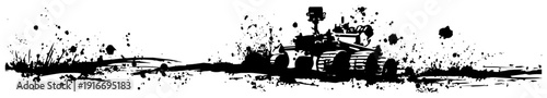 Space exploration rover on alien planet surface in ink splash style