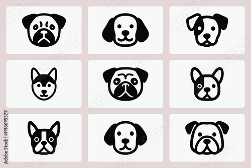 Dog head logo vector set for pet shop branding