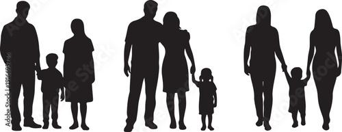 Isolated minimal black family silhouettes. Collection of family silhouettes on isolated background. Vector illustration