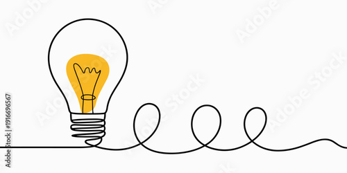 Conceptual Light Bulb Idea Generating Innovative Solution in Business Strategies and Creative Thinking, A Spark of Genius in  Problem Solving, Innovation, Single Line Vector, Brainstorming Session, Gr