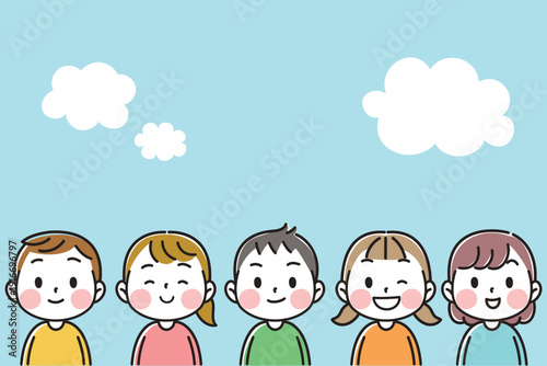 Simple and cute illustration of children looking up at the sky