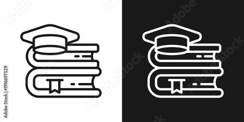 Study Books Icon In Black And White Line Style