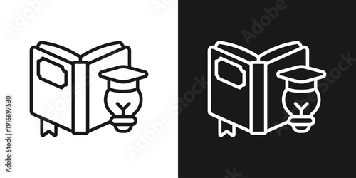 Knowledge Book Icon In Black And White Line Style