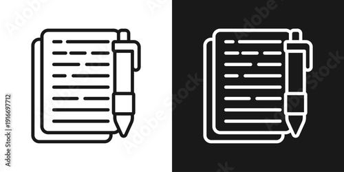 Writing Note Icon In Black And White Line Style