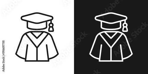 Graduation Suit Icon In Black And White Line Style