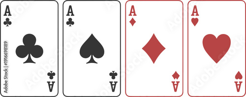 Playing card symbols vector icons set, ace of spades, hearts, clubs, diamonds