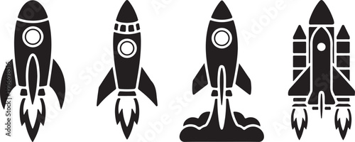 Rocket vector icons set with space shuttle designs and launch symbols