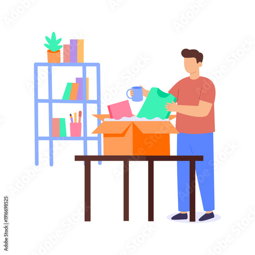 Kit Preparation, assembling welcome package for new hire, Flat vector character illustration