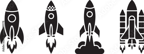 Rocket vector icons set with space shuttle designs and launch symbols