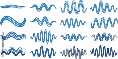 Abstract wavy lines set with flowing brush strokes and curves, modern dynamic wave shapes for background vector design elements
