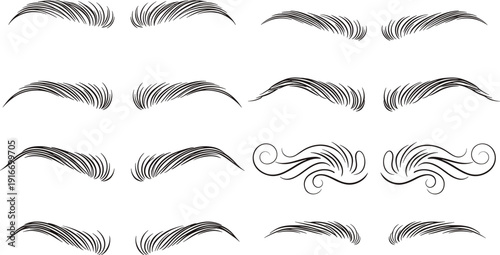 Natural Eyebrow Vector Set, Realistic Brow Shapes for Makeup, Beauty Branding and Cosmetic Design Elements.