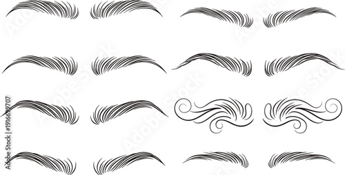 Natural Eyebrow Vector Set, Realistic Brow Shapes and Makeup Beauty Design Elements Collection.