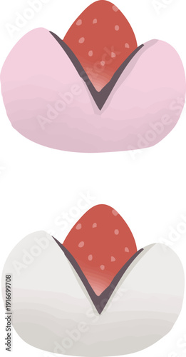 いちご大福のベクターイラスト　春の和菓子・手描き風のかわいい和スイーツ素材