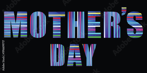 Happy Mother's Day Colorful Striped Text Design on Black Background