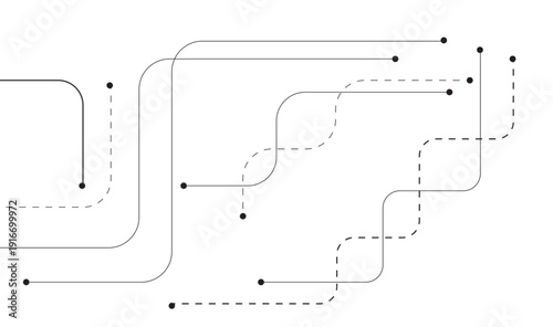 Dashed Flowing Timeline Path Seamless Pattern | Modern Abstract Connection Lines with Dots Texture Tile | Colorful Gradient Metro Map Style Background Vector Illustration 