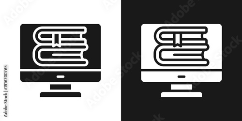 Digital Library Icon In Black And White Glyph Style