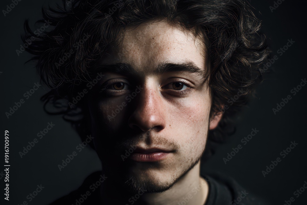 Obraz premium Studio portrait with dramatic low-key lighting and strong shadows