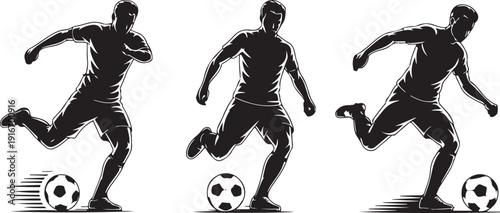 Soccer player motion sequence silhouette vector