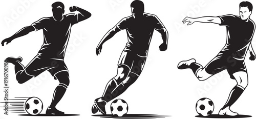 Soccer player motion sequence silhouette vector