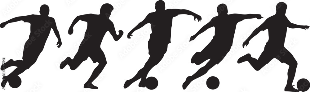 Obraz premium Soccer players, group of footballers. Set of isolated vector silhouettes. Ink drawing. Team sport