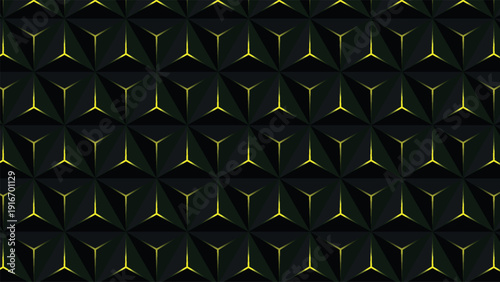 gaming and technology Background dark 3d geometric pyramid panel texture with glowing yellow neon light edges
