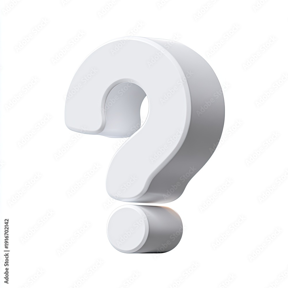 Naklejka premium 3D-rendered white question mark floating against a clean white background