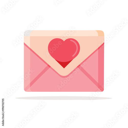 A cute pink envelope with a red heart seal in the center
