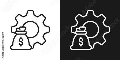 Savings Gear Icon In Black And White Line Style