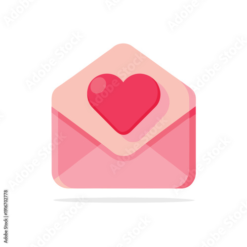 A cute pink envelope with a red heart seal in the center