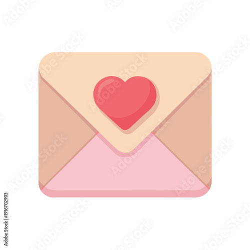 A cute pink envelope with a red heart seal in the center