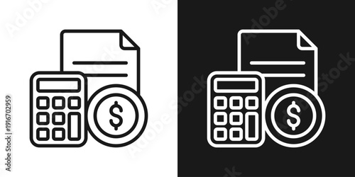 Finance Calculator Icon In Black And White Line Style