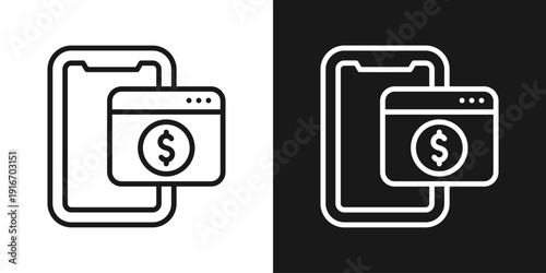 Digital Wallet Icon In Black And White Line Style