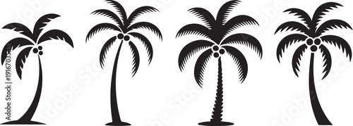 Vector icons set of tropical palm trees. silhouette collection of coconut palms