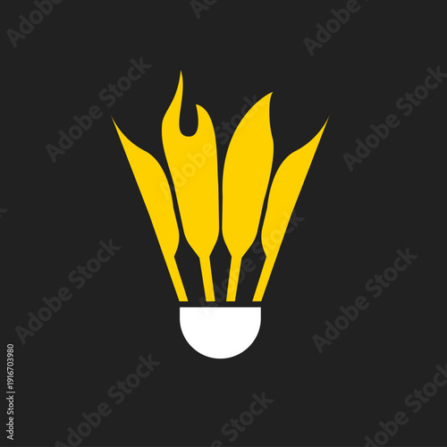 Fiery Badminton Shuttlecock Sport Icon with Dynamic Flame Elements