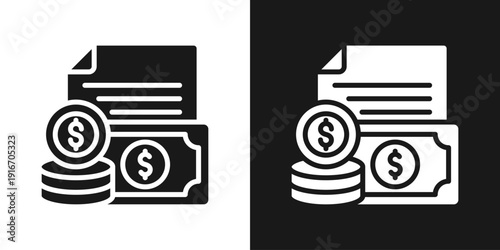 Finance Report Icon In Black And White Glyph Style