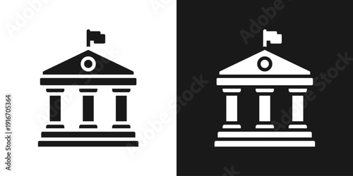 Bank Building Icon In Black And White Glyph Style