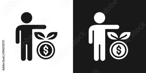 Money Plant Icon In Black And White Glyph Style