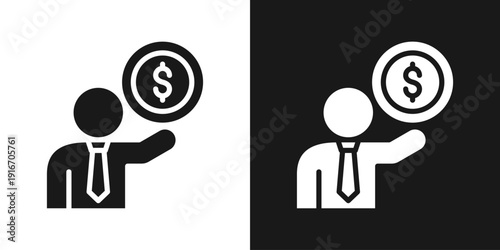 Profit Person Icon In Black And White Glyph Style