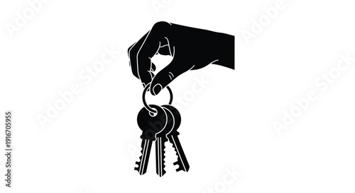 A black silhouette of a hand holding a bunch of keys
