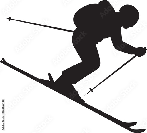 Vector silhouette of a skier in winter. Ski silhouette isolated vector design on white background