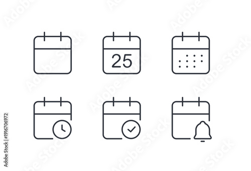 Calendar and Planning Line Icon Set. Linear Symbols for Business Schedule, Appointment, and Annual Agenda.
