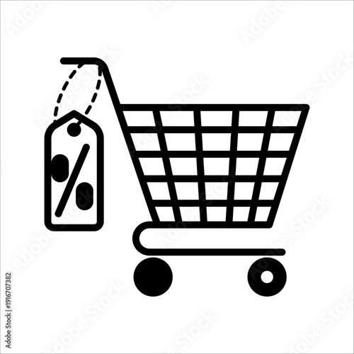 Discount store line icon, shopping cart with percent vector symbol with editable stroke