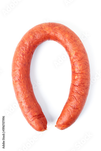 Semi-smoked Krakow sausage isolated on white background