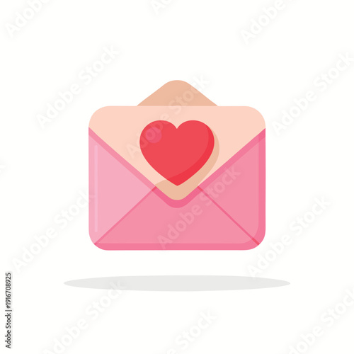 A cute pink envelope with a red heart seal in the center