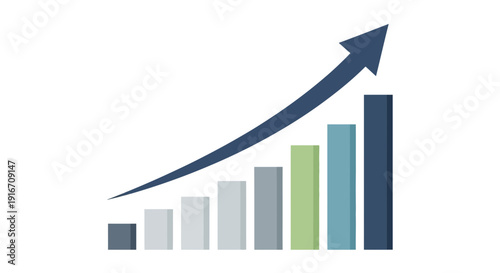 Business Growth Bar Chart with Upward Trend Arrow Vector Illustration