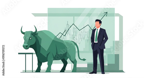 Financial Market Bull Investor and Rising Stock Chart Representing Growth Success